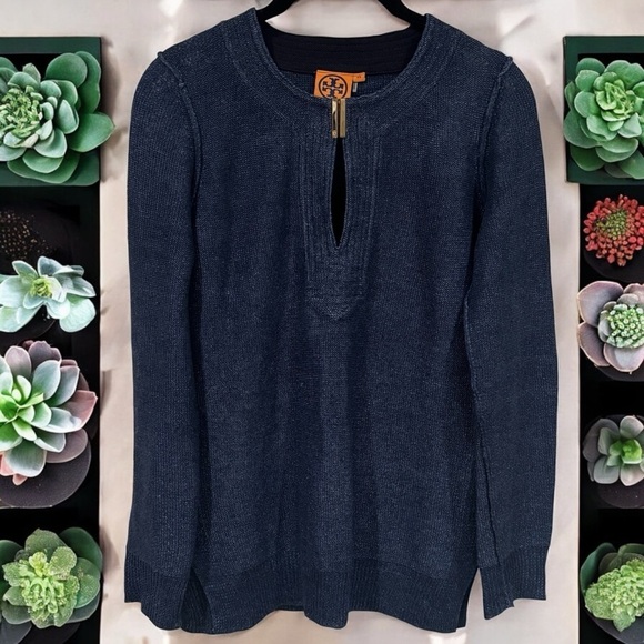 Tory Burch Navy Blue Nautical Linen Three Quarter Sleeve Knit Top Size XS - Picture 1 of 13